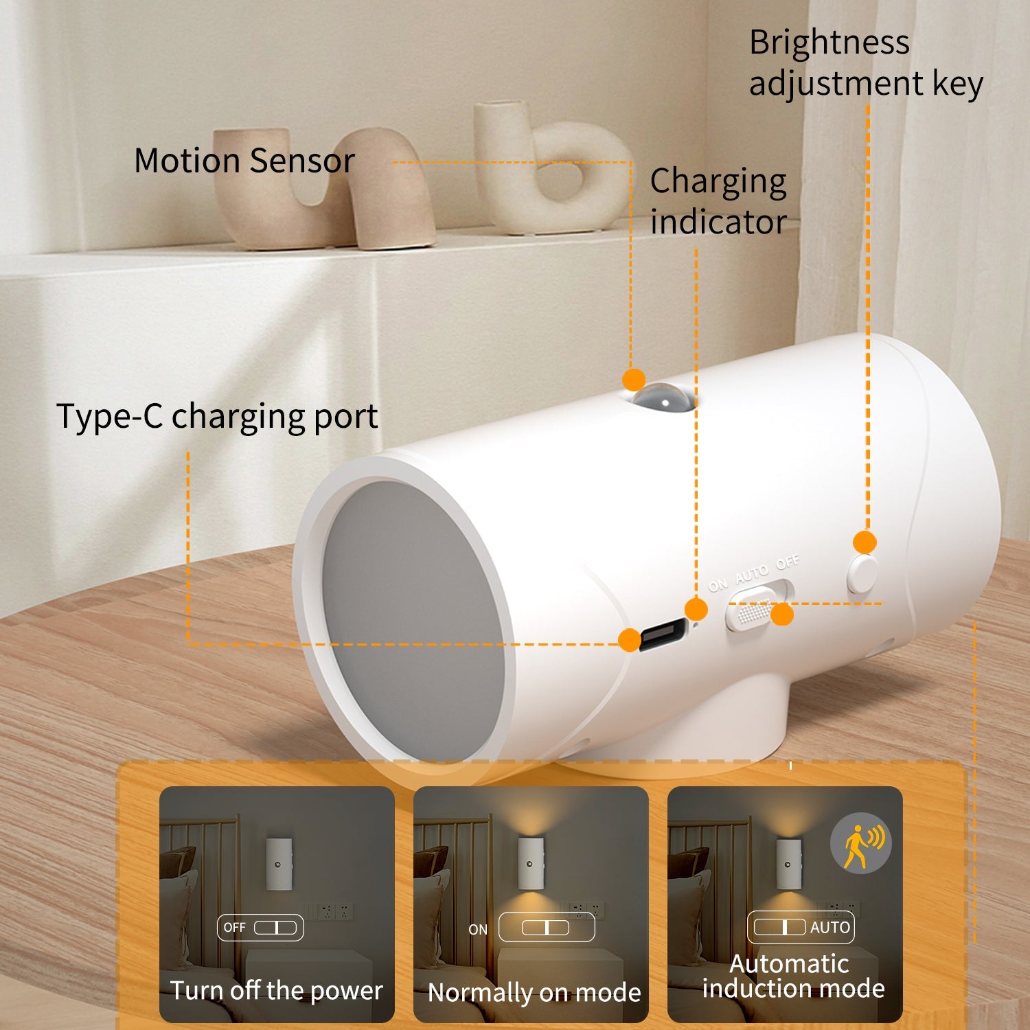 LED Wireless Wall Sconce with 7 Colors Changing, Motion Sensor Light Indoor,  Operated Wall Sconces for Bedroom Bedside Hallway Courtyard Doorway (White)