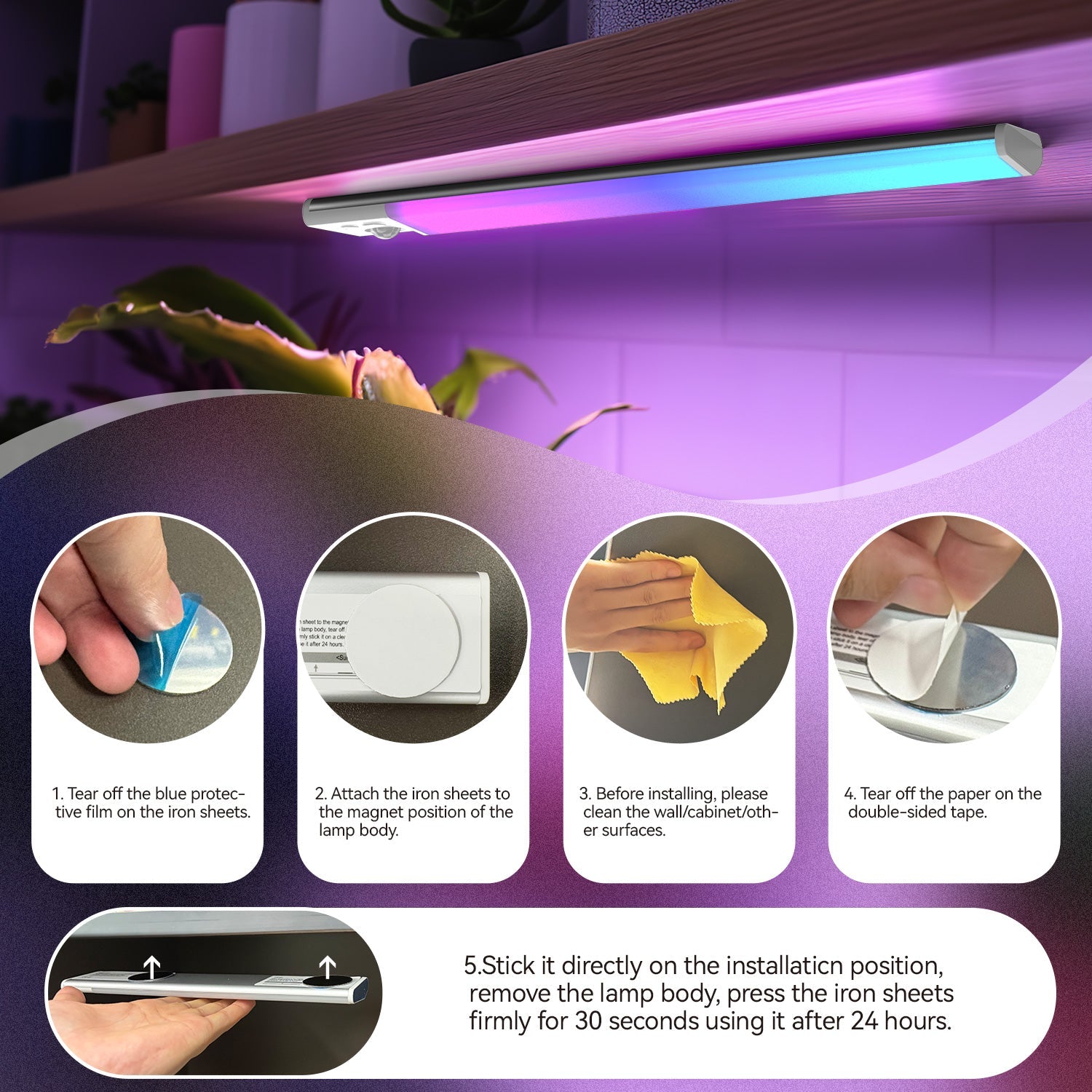 Under Cabinet Lights, Motion Sensor Light Indoor,Motion Sensor Night Light,White LED Under Counter Fixture, 7-Color Ambient Lighting, Glow lamp,Auto On/Off,Wall Sconce for Bedroom,Staircase
