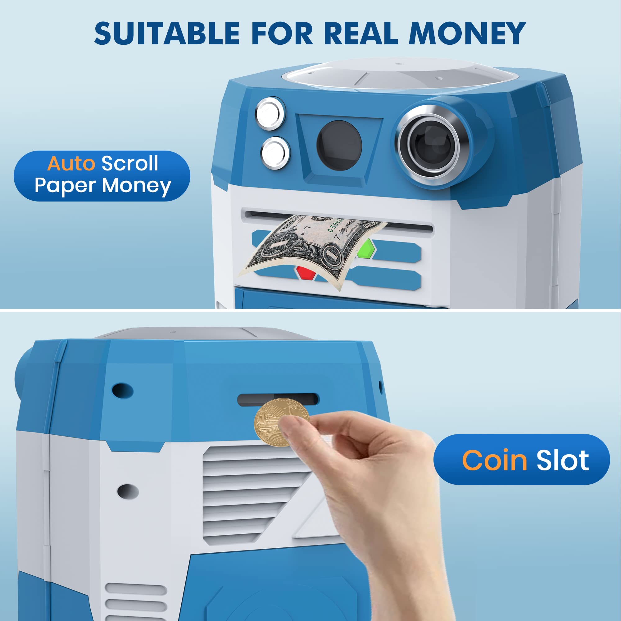 Wantfly Kids Electronic Piggy Bank Wave Activation Password Infrared Blue
