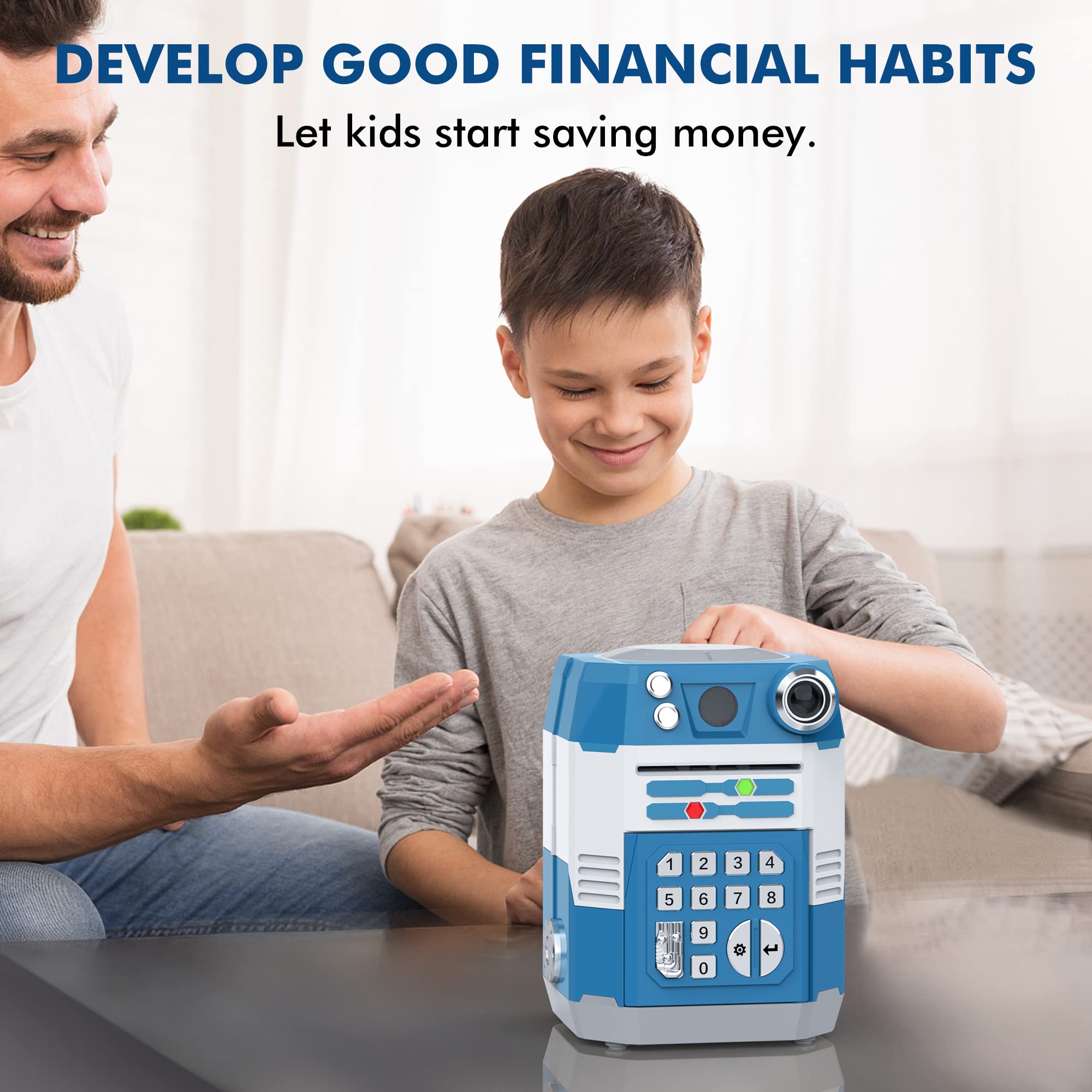 Wantfly Kids Electronic Piggy Bank Wave Activation Password Infrared Blue