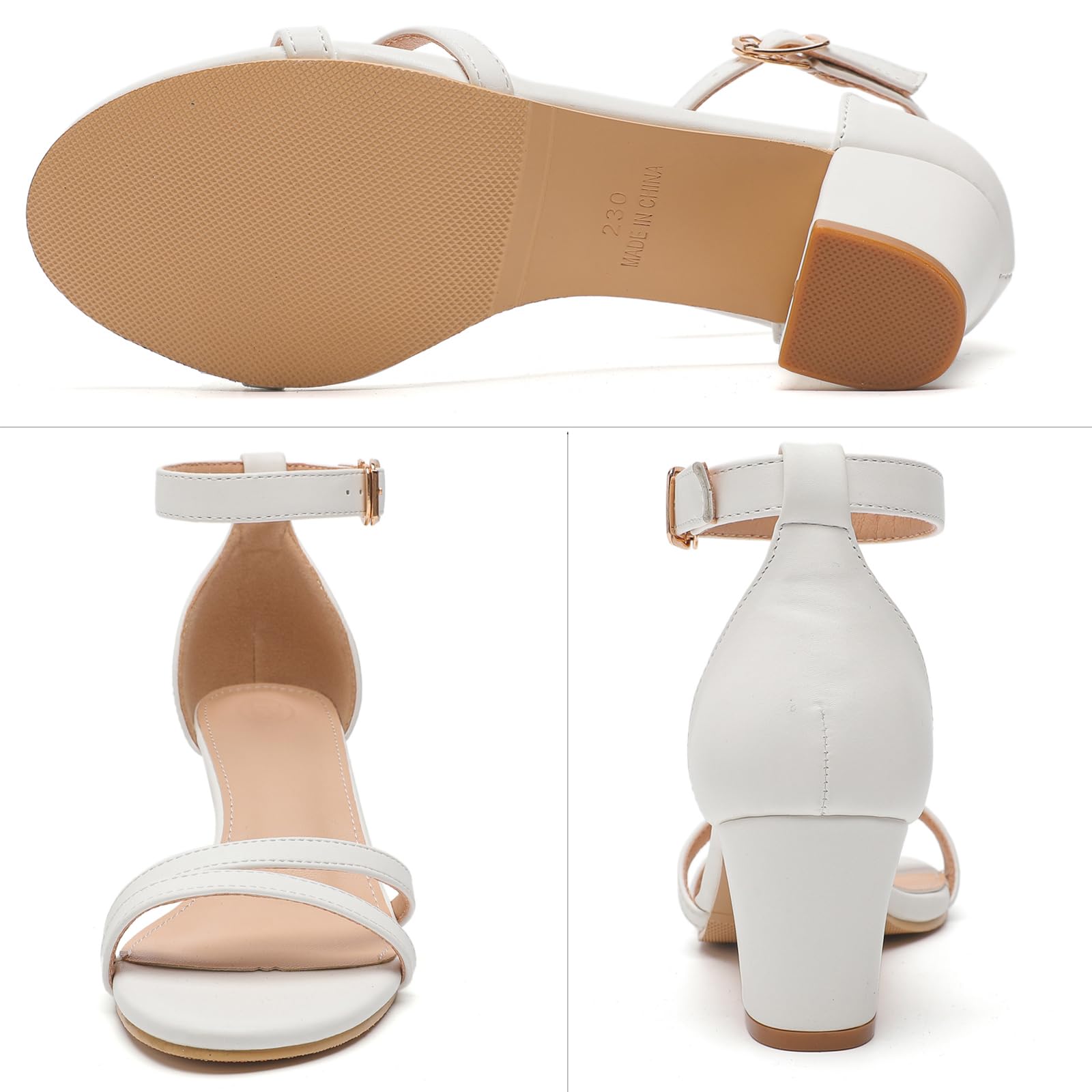 WUIWUIYU Women's Open Toe Ankle Strap Low Heel Strappy Sandals White Size 7.5