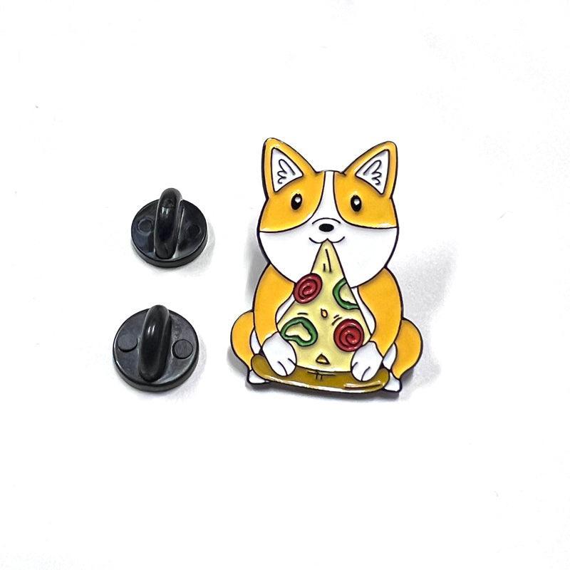 Corgi Enamel Pin Eating Pizza – Cute Gift for Dog Lovers