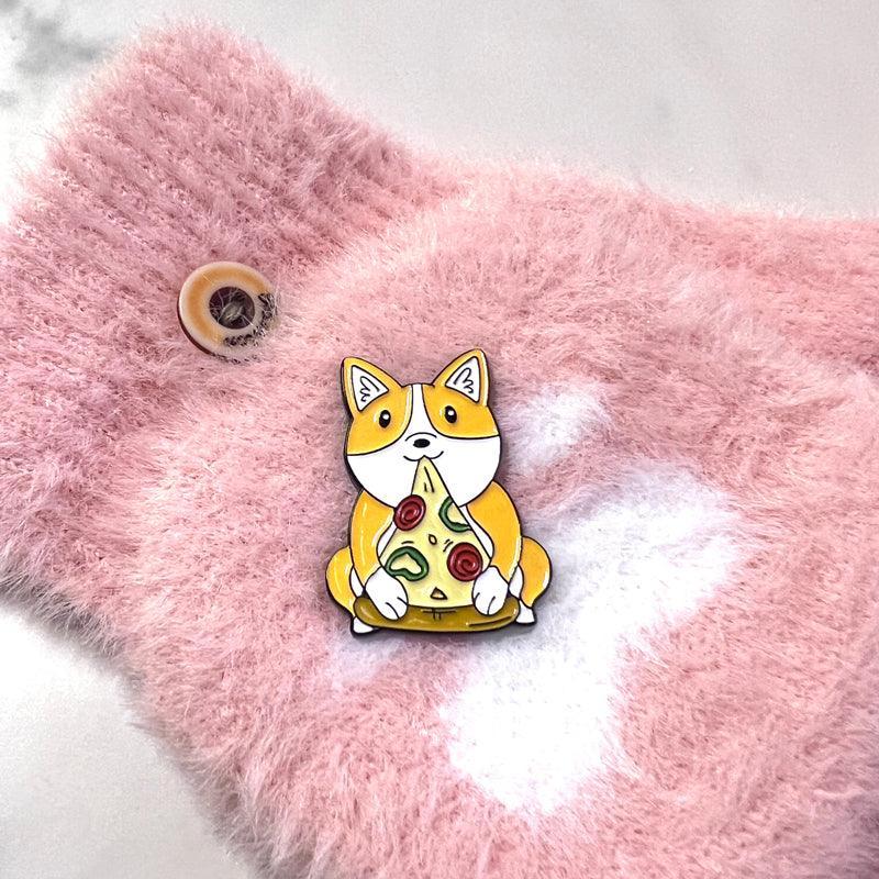 Corgi Enamel Pin Eating Pizza – Cute Gift for Dog Lovers