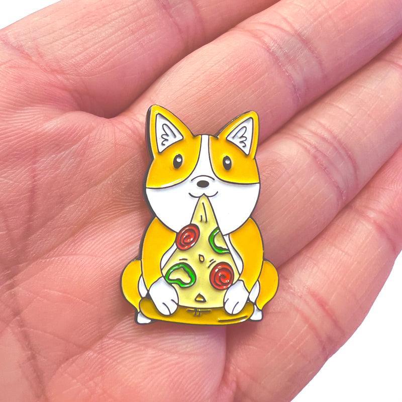 Corgi Enamel Pin Eating Pizza – Cute Gift for Dog Lovers