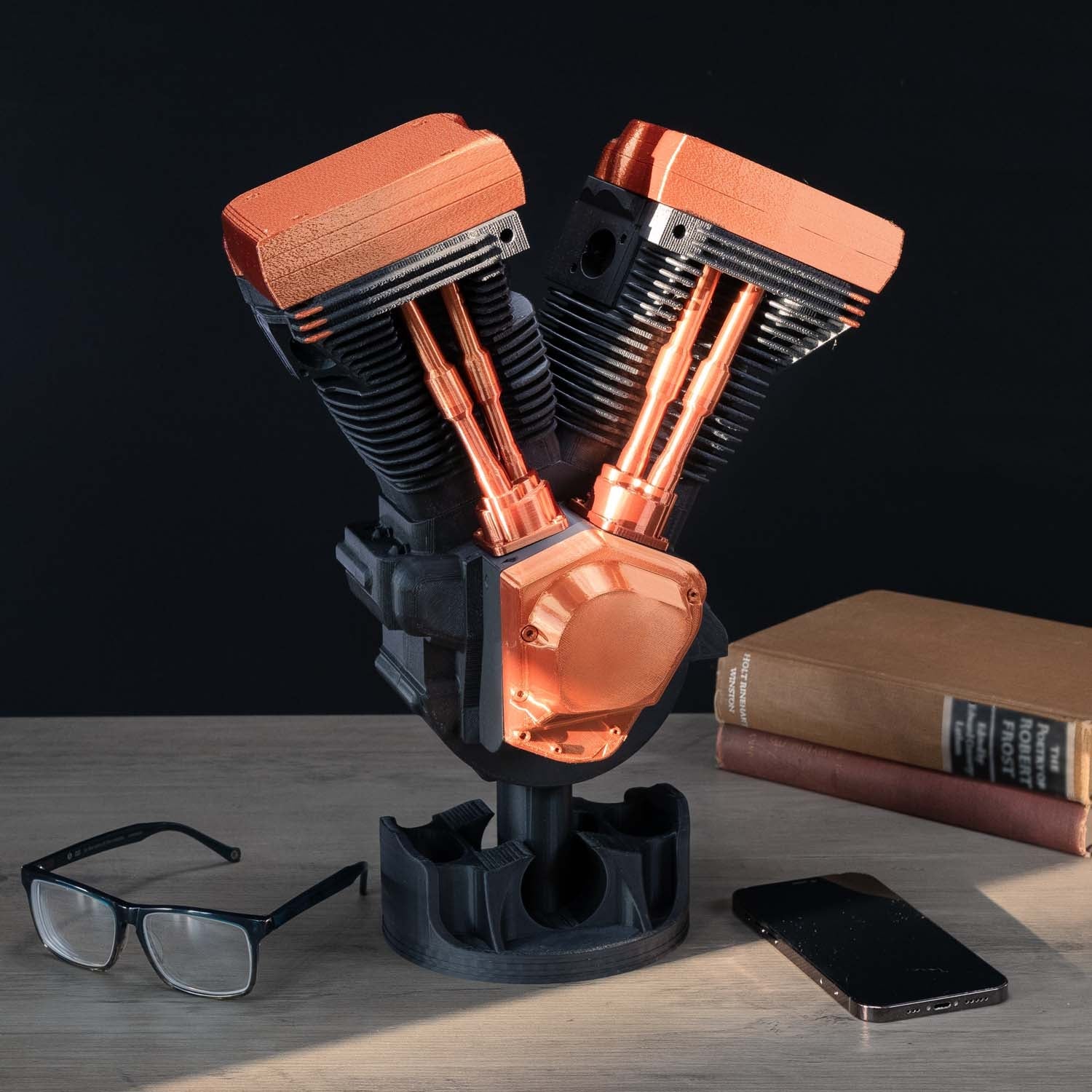V-Twin Engine Display | Black and Copper