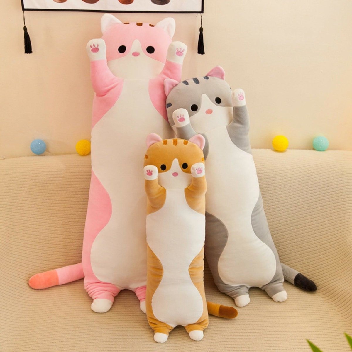 Long Cat Plush Pillow – 26" Soft Cuddly Gift for Kids