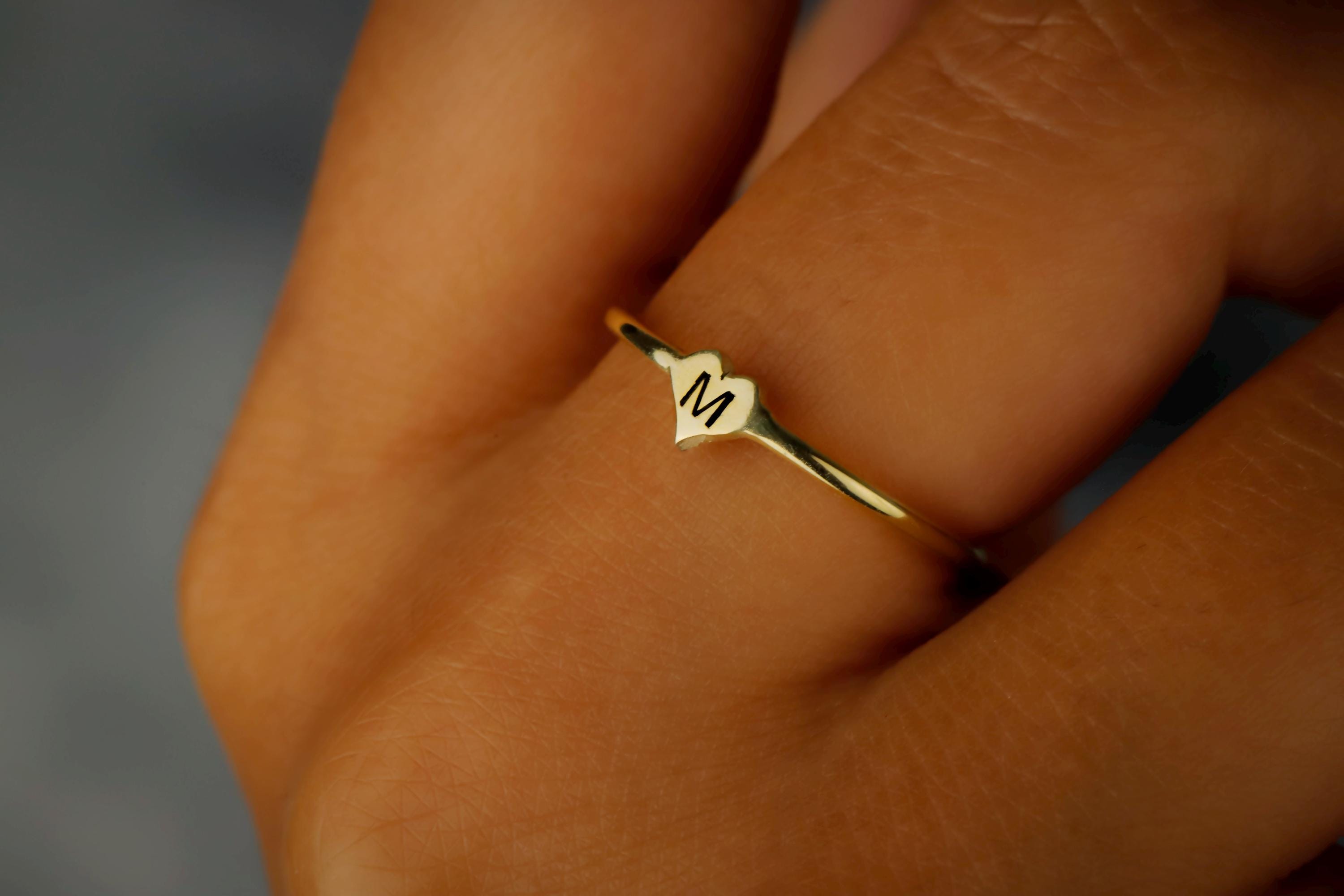 Tiny Heart Initial Ring | 10K Solid Gold & Sterling Silver | Custom Personalized Jewelry