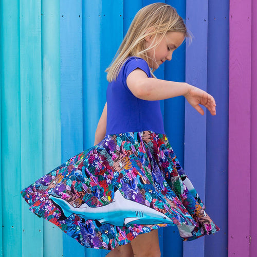 "Chomping Grounds" Shark Reef Super Twirler Dress with Pockets