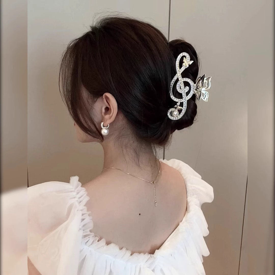 Gold-Tone Treble Clef Hair Clip Rhinestone Music Barrette