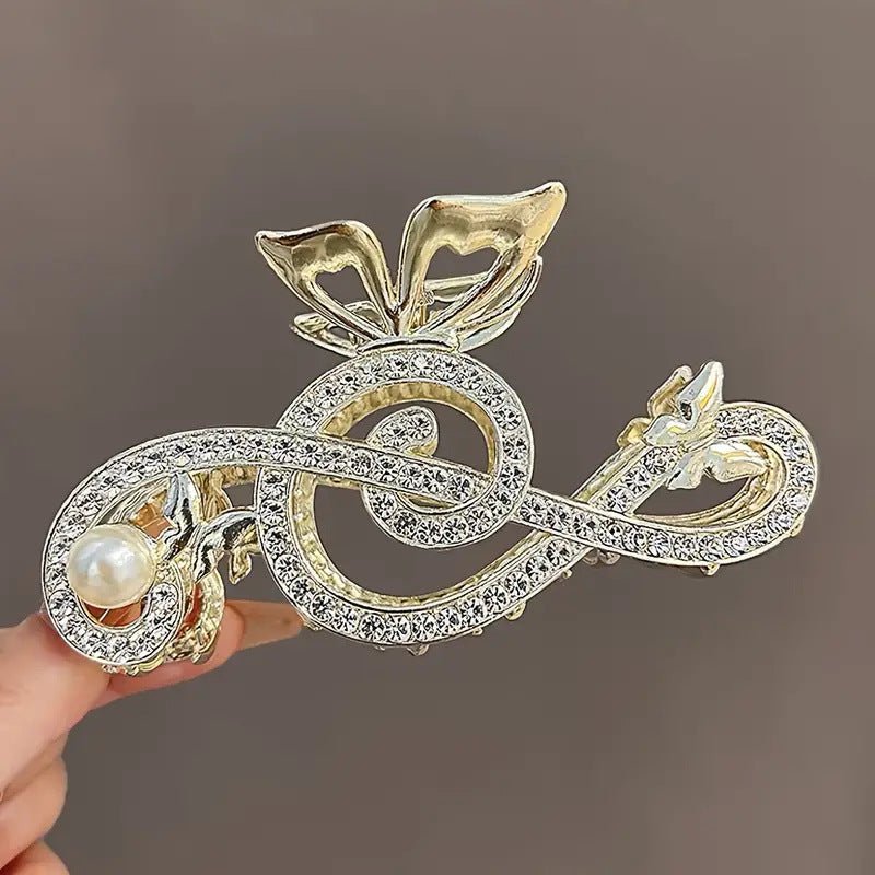 Gold-Tone Treble Clef Hair Clip Rhinestone Music Barrette